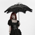 PUNK RAVE Women's Gothic Embroidered Applique Lace Trim Umbrella