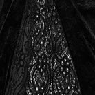 PUNK RAVE Women's Gothic Embroidered Beaded Ruffle Trim Jacquard Velvet Maxi Skirt