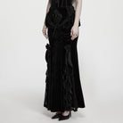 PUNK RAVE Women's Gothic Embroidered Beaded Ruffle Trim Jacquard Velvet Maxi Skirt