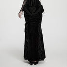 PUNK RAVE Women's Gothic Embroidered Beaded Ruffle Trim Jacquard Velvet Maxi Skirt