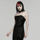 PUNK RAVE Women's Gothic Embroidered Floral Lace-up Bustier