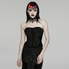 PUNK RAVE Women's Gothic Embroidered Floral Lace-up Bustier
