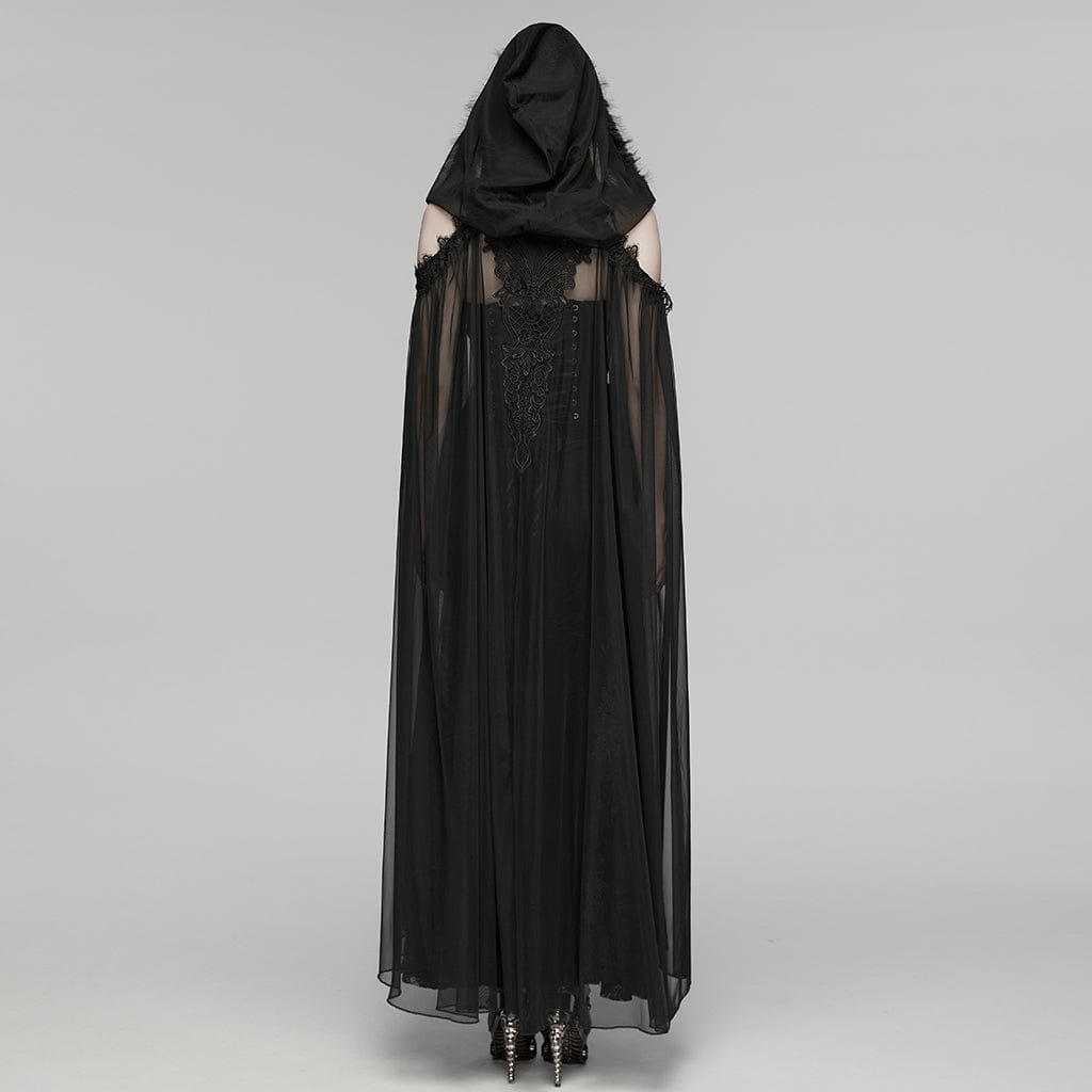PUNK RAVE Women's Gothic Embroidered Hooded Cloak