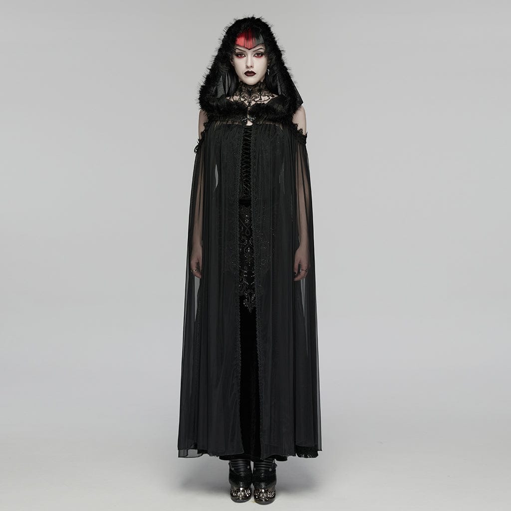 PUNK RAVE Women's Gothic Embroidered Hooded Cloak