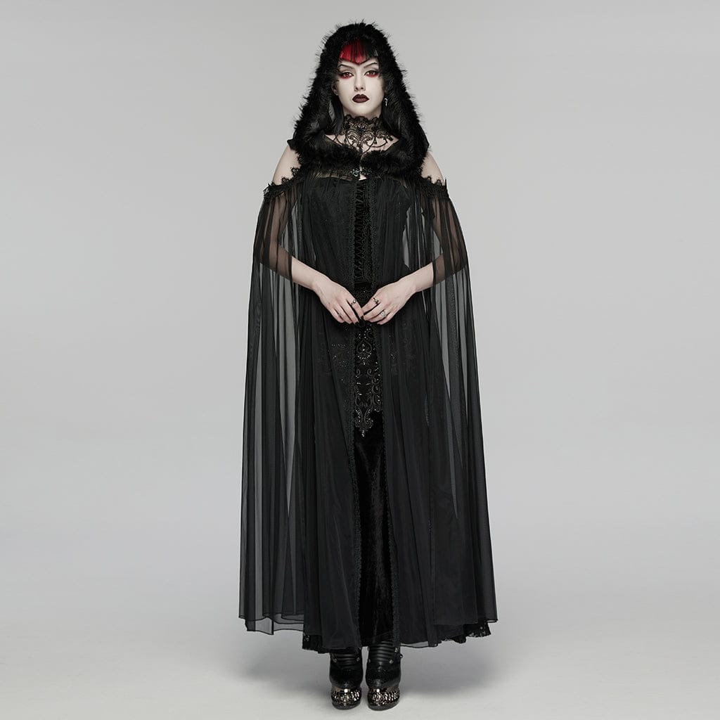 PUNK RAVE Women's Gothic Embroidered Hooded Cloak