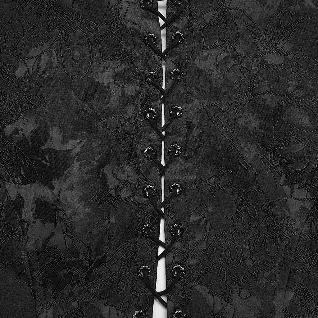 PUNK RAVE Women's Gothic Embroidered Jacquard Lace-up Vest Black