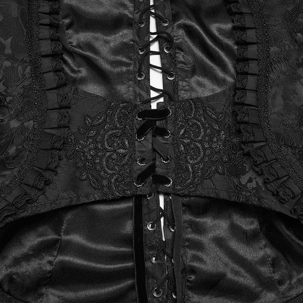 Women's Gothic Embroidered Jacquard Lace-up Vest Black – Punk Design