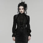 PUNK RAVE Women's Gothic Embroidered Jacquard Lace-up Vest Black
