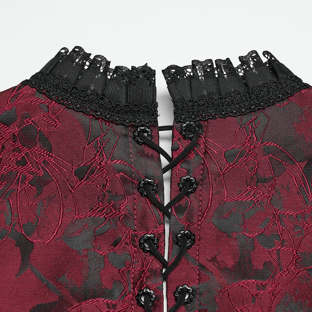 PUNK RAVE Women's Gothic Embroidered Jacquard Lace-up Vest Black-Red