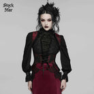 PUNK RAVE Women's Gothic Embroidered Jacquard Lace-up Vest Black-Red