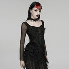 PUNK RAVE Women's Gothic Embroidered Lace-up Long Sleeved Top