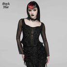 PUNK RAVE Women's Gothic Embroidered Lace-up Long Sleeved Top