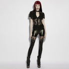 PUNK RAVE Women's Gothic Embroidered Sheer Leggings