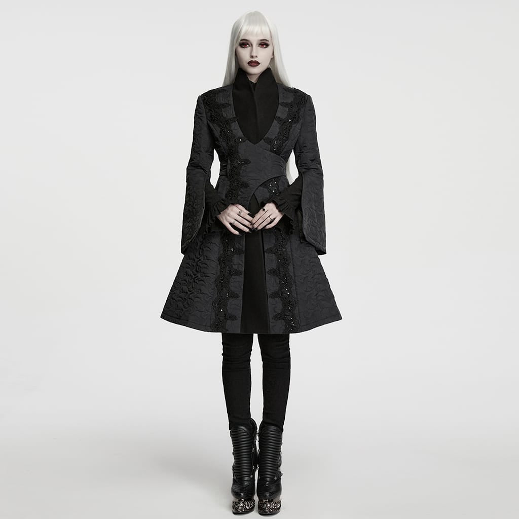 Women's Gothic Embroidered Stand Collar Asymmetric Long Jacket