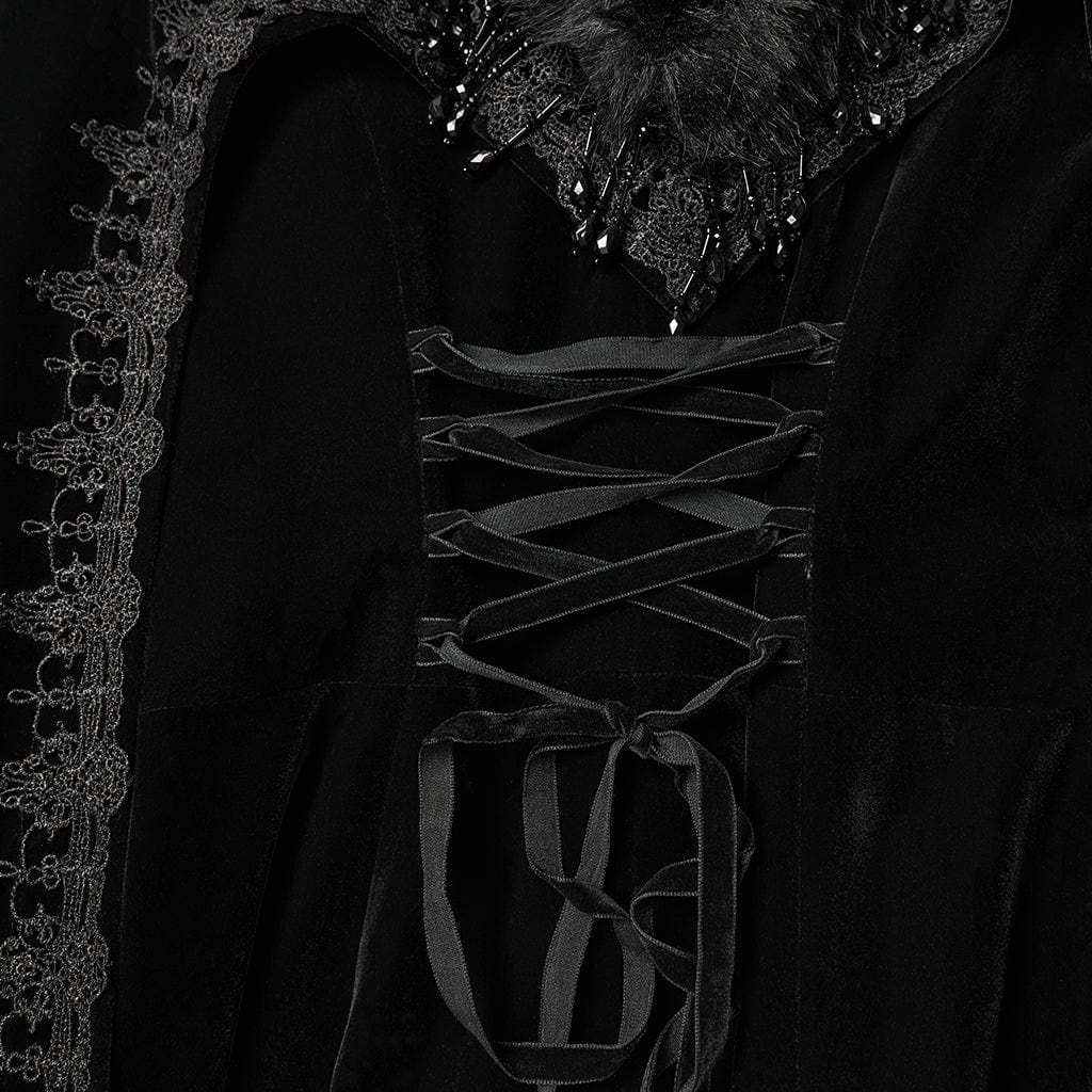 PUNK RAVE Women's Gothic Embroidered Stand Collar Beaded Coat