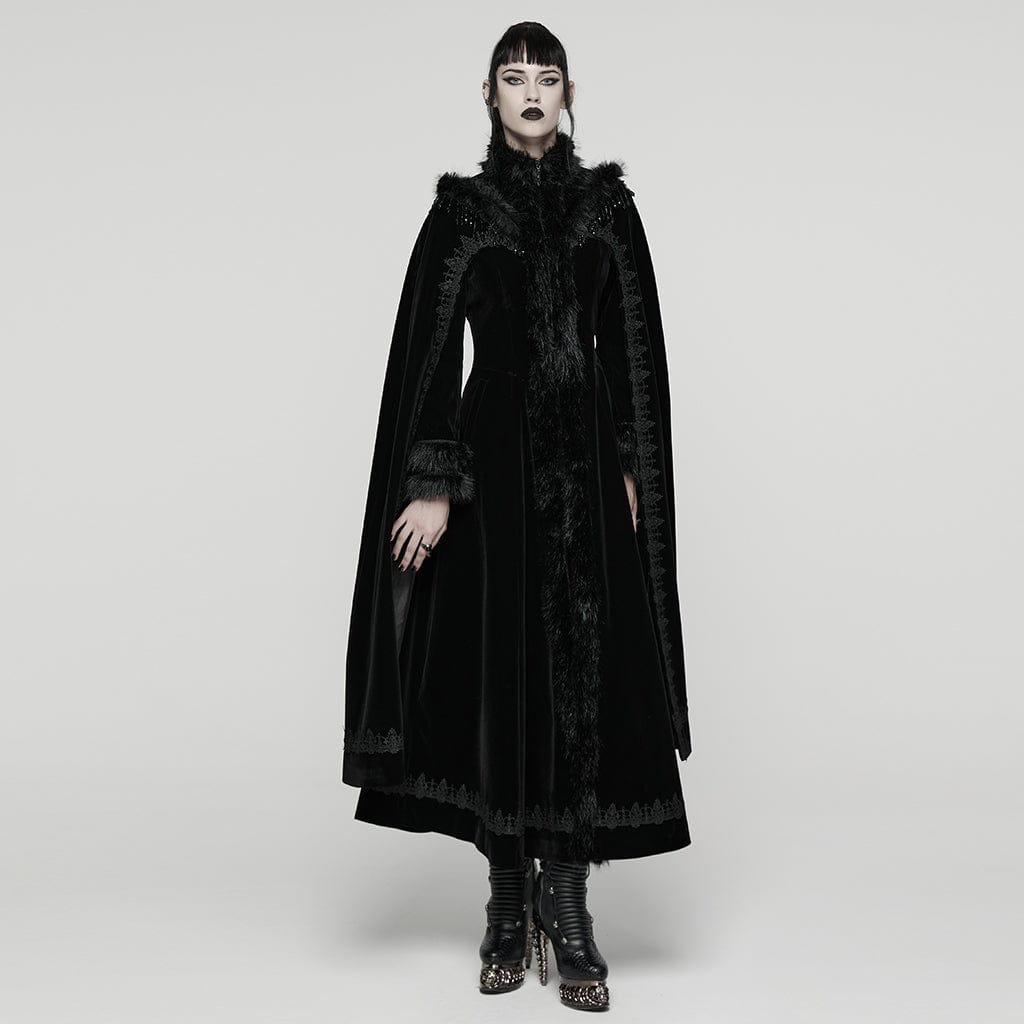 PUNK RAVE Women's Gothic Embroidered Stand Collar Beaded Coat