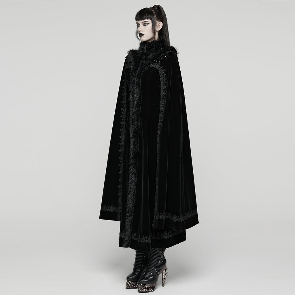 PUNK RAVE Women's Gothic Embroidered Stand Collar Beaded Coat