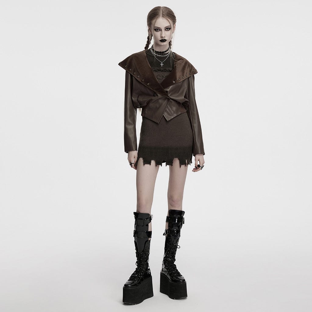 Vestido de punto con degradado, sin bordes y bordado gótico para mujer PUNK RAVE, color café