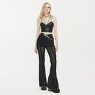 PUNK RAVE Damen Gothic Schlaghose mit Ösen und Splice-Netzstoff