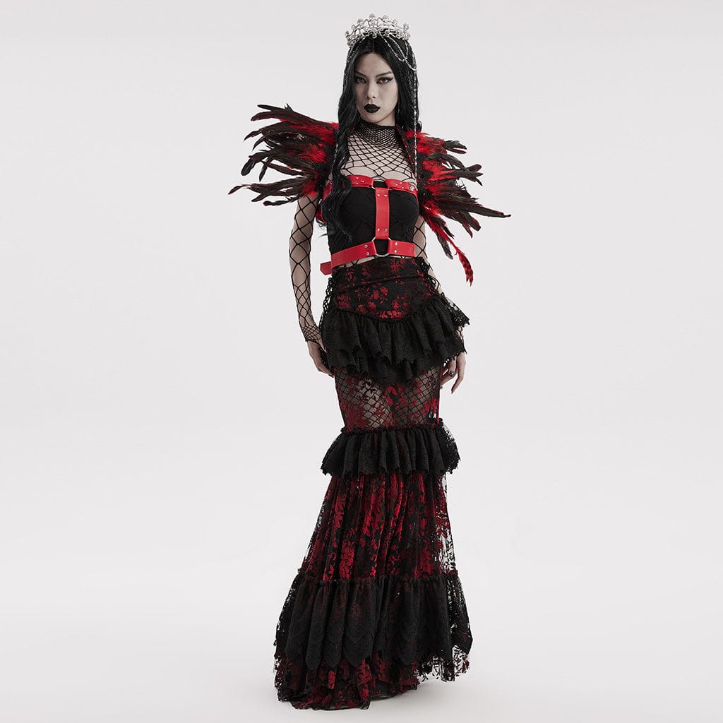 PUNK RAVE Women's Gothic Faux Feather Shoulder Harness