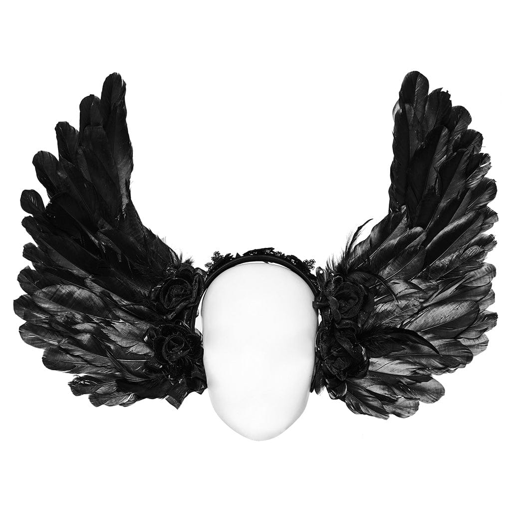 PUNK RAVE Women's Gothic Faux Feather Wing Headwear