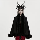 PUNK RAVE Women's Gothic Faux Fur Embroidered  Witchy Cloak