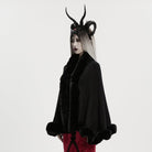 PUNK RAVE Women's Gothic Faux Fur Embroidered  Witchy Cloak