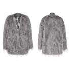 PUNK RAVE Women's Gothic Faux Fur Splice Faux Leather Coat Grey