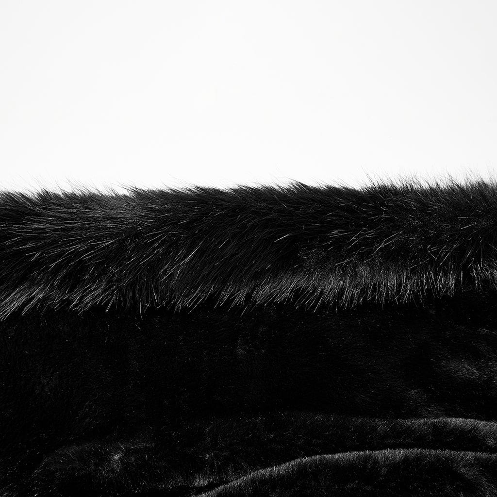 PUNK RAVE Women's Gothic Faux Fur Splice Hooded Cloak Black