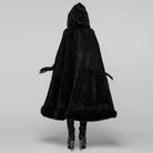 PUNK RAVE Women's Gothic Faux Fur Splice Hooded Cloak Black