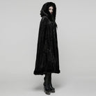 PUNK RAVE Women's Gothic Faux Fur Splice Hooded Cloak Black
