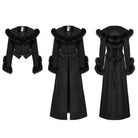 PUNK RAVE Women's Gothic Faux Fur Splice Lace-up Detachable Coat Black