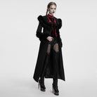 PUNK RAVE Women's Gothic Faux Fur Splice Lace-up Detachable Coat Black