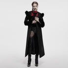 PUNK RAVE Women's Gothic Faux Fur Splice Lace-up Detachable Coat Black