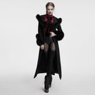 PUNK RAVE Women's Gothic Faux Fur Splice Lace-up Detachable Coat Black