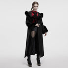 PUNK RAVE Women's Gothic Faux Fur Splice Lace-up Detachable Coat Black