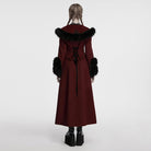 PUNK RAVE Women's Gothic Faux Fur Splice Lace-up Detachable Coat Red