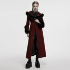 PUNK RAVE Women's Gothic Faux Fur Splice Lace-up Detachable Coat Red