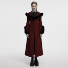 PUNK RAVE Women's Gothic Faux Fur Splice Lace-up Detachable Coat Red