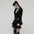PUNK RAVE Women's Gothic Faux Fur Splice V-neck Lace-up Cardigan