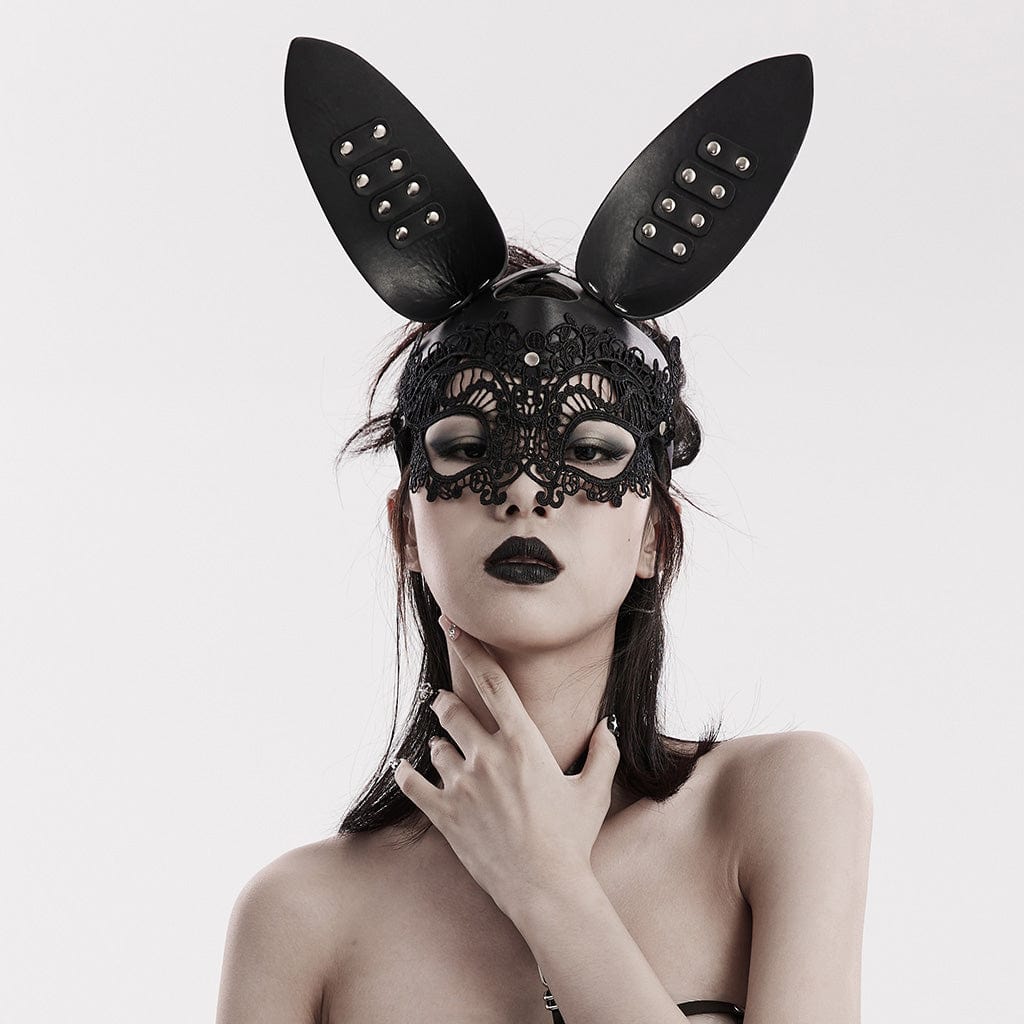 PUNK RAVE Women's Gothic Faux Leather Bunny Mask