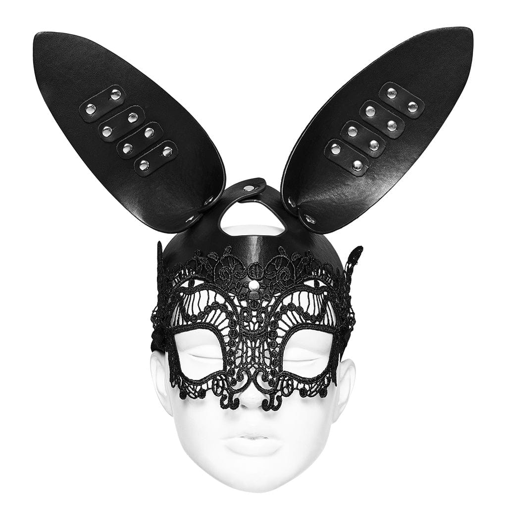 PUNK RAVE Women's Gothic Faux Leather Bunny Mask