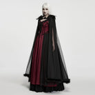 PUNK RAVE Women's Gothic Feather Beaded Applique Mesh Cloak