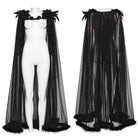 PUNK RAVE Women's Gothic Feather Beaded Applique Mesh Cloak