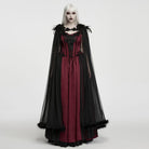 PUNK RAVE Women's Gothic Feather Beaded Applique Mesh Cloak