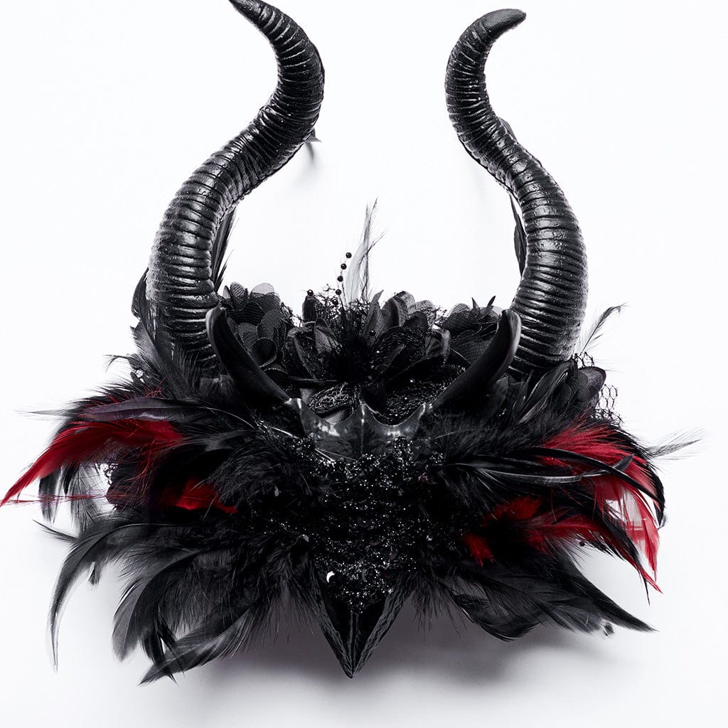 PUNK RAVE Women's Gothic Feather Beaded Horned Headwear