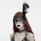 PUNK RAVE Women's Gothic Feather Chain Cobweb Masquerade Mask Black