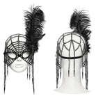 PUNK RAVE Women's Gothic Feather Chain Cobweb Masquerade Mask Black