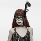 PUNK RAVE Women's Gothic Feather Chain Cobweb Masquerade Mask Black