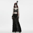 PUNK RAVE Women's Gothic Feather Chain Cobweb Masquerade Mask Black